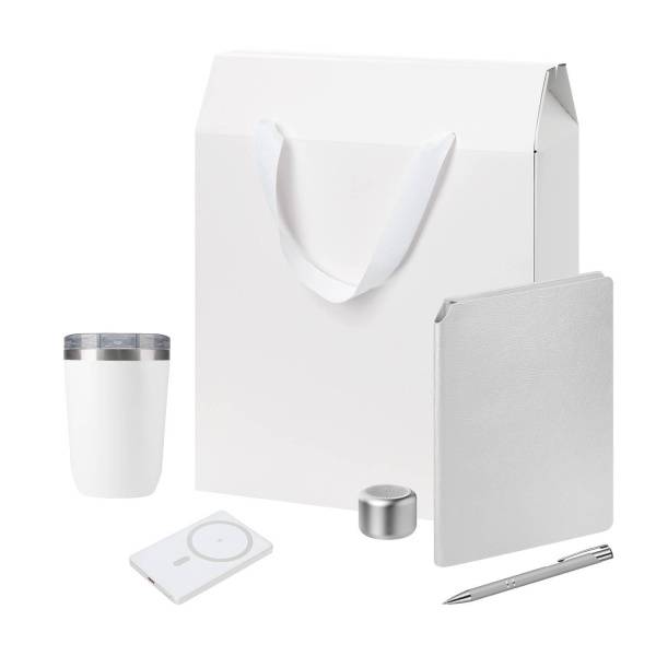 Подарочный набор Welcome Pack Premium, серебряный (термокружка, колонка, ежедневник, ручка, ЗУ