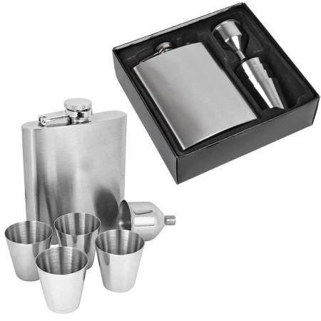 Набор: фляжка, 4 стопки, воронка, 17,8х15х4,5 см, 235 мл, металл, лазерная гравировка