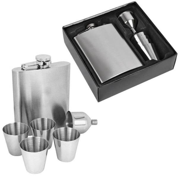 Набор: фляжка, 4 стопки, воронка, 17,8х15х4,5 см, 235 мл, металл
