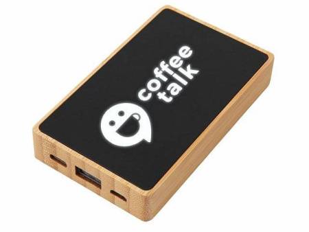 Внешний аккумулятор с подсветкой лого «Reedia S2», 5000 mAh, бамбук, черный