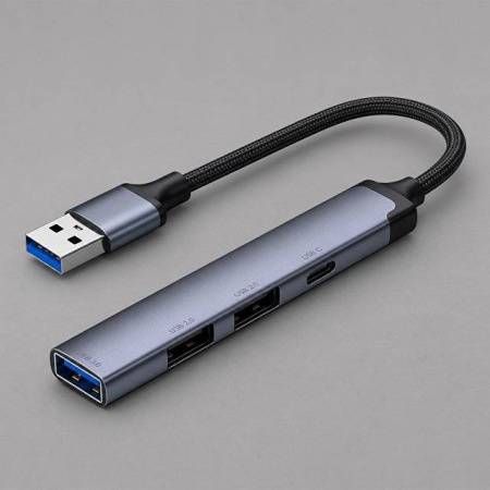 USB-хаб USB-A 3.0 + 2xUSB-A 2.0 + USB-C, серый, Deppa
