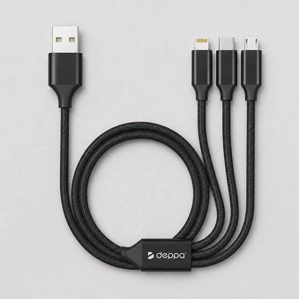 Дата-кабель 3 в 1: micro USB, USB-C, Ligthning, алюминий, 1.2м