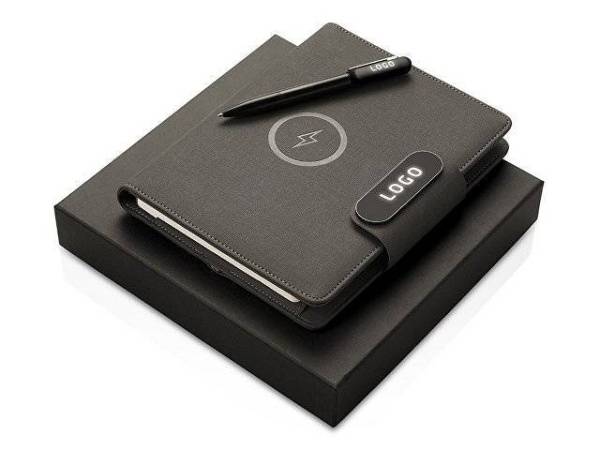 Подарочный набор «Twilight»: органайзер А5 с беспроводной зарядкой и металлическая шариковая ручка со светящимся логотипом