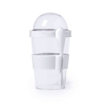 Контейнер для еды YOPLAT с ложкой, белый, 420 мл, 16,3х9см, пластик