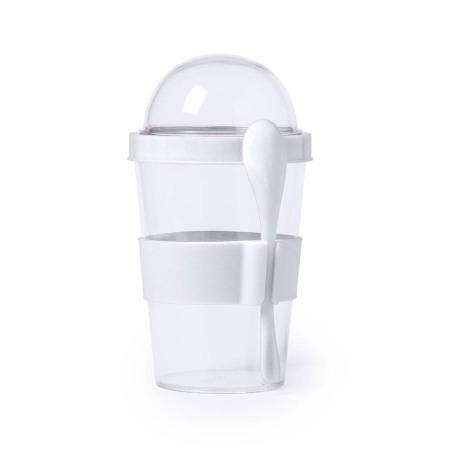 Контейнер для еды YOPLAT с ложкой, белый, 420 мл, 16,3х9см