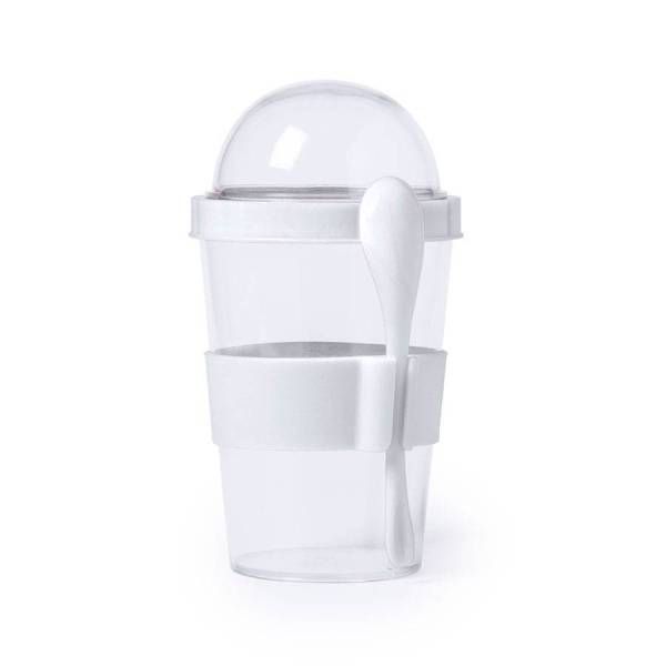 Контейнер для еды YOPLAT с ложкой, белый, 420 мл, 16,3х9см