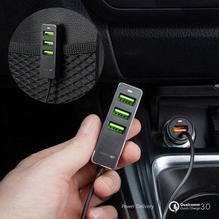 АЗУ 1 USB + 3 USB для пассажиров, QC 3.0, 7А, алюминий, графит, Deppa
