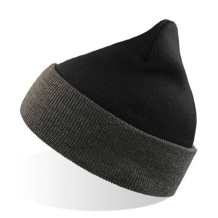 Шапка вязаная  двойная "Wind", с отворотом_бежевый