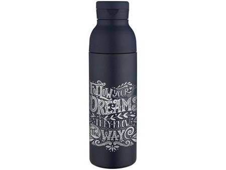 Illuminate бутылка для воды объемом 650 мл из переработанной нержавеющей стали RCS с двойными стенками и набором из 3 крышек - Синий Navy