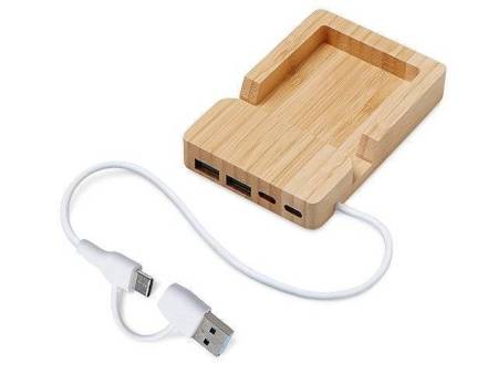 USB хаб «Memo», 2*USB, 2*Type C, бамбук