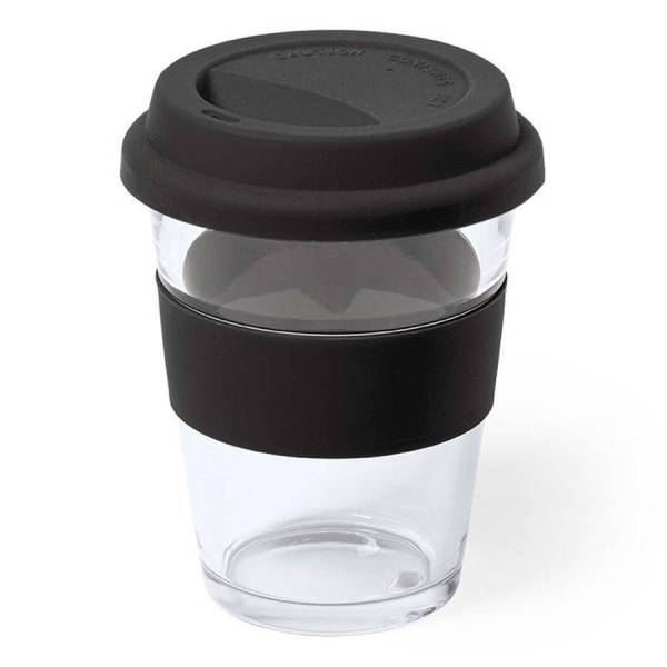 Стакан DURNOX с силиконовой крышкой, прозрачный с белым, 350мл, 12,4х9,5см, стекло