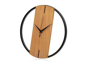 Деревянные часы с металлическим ободом, диаметр 30 см, "Time Wheel", натуральный/черный Деревянные часы с металлическим ободом, диаметр 30 см, "Time Wheel", натуральный/черный