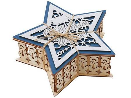 Шкатулка из фанеры в виде звезды "Asteris", сине-серебристый