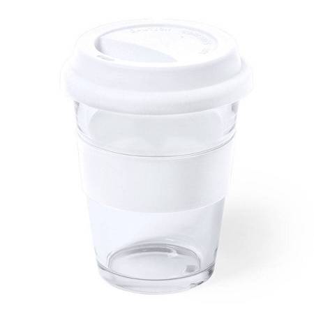 Стакан DURNOX с силиконовой крышкой, прозрачный с белым, 350мл, 12,4х9,5см, стекло