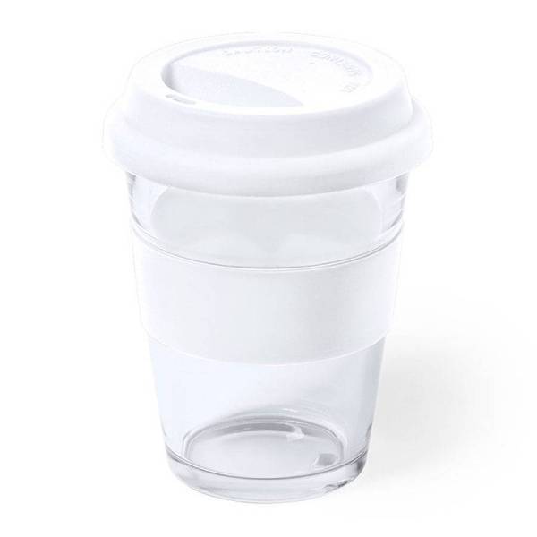 Стакан DURNOX с силиконовой крышкой, прозрачный с белым, 350мл, 12,4х9,5см, стекло