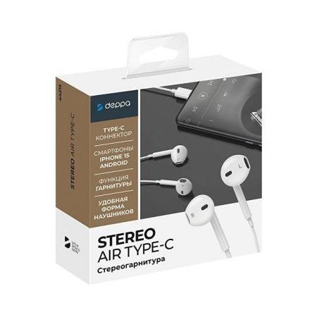 Стереогарнитура Stereo Air Type-C, белый, Deppa