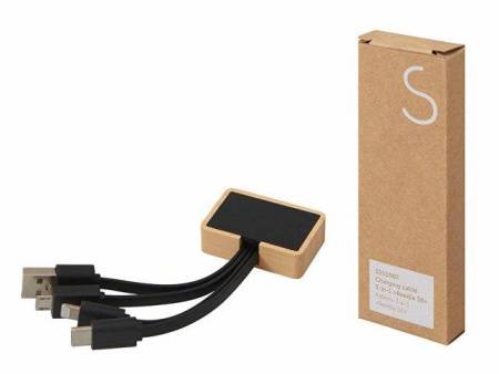 Кабель 3-в-1 с подсветкой лого «Reedia S6», бамбук, черный