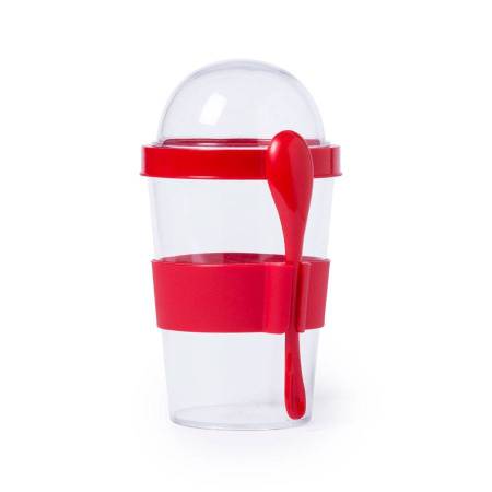 Контейнер для еды YOPLAT с ложкой, белый, 420 мл, 16,3х9см