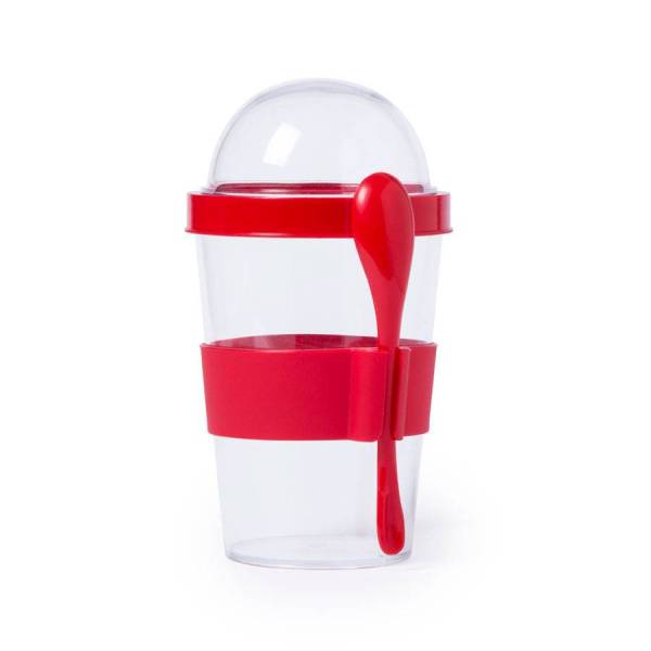 Контейнер для еды YOPLAT с ложкой, белый, 420 мл, 16,3х9см