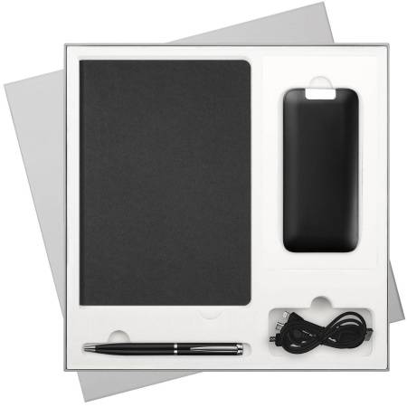 Подарочный набор Moon river, черный (ежедневник, ручка, аккумулятор)