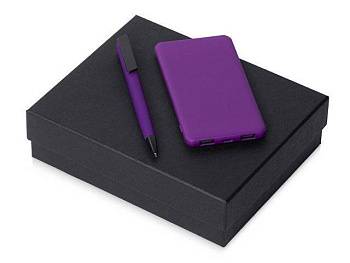 Подарочный набор c пластиковой ручкой, повербанком С1, 5000 mAh, фиолетовый Подарочный набор c пластиковой ручкой, повербанком С1, 5000 mAh, фиолетовый