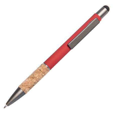 Ручка шариковая FACTOR GRIP со стилусом, красный/темно-серый, металл, пластик, пробка
