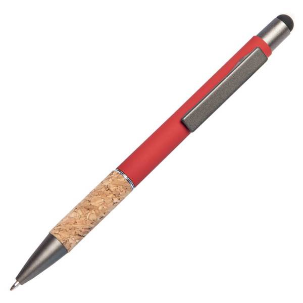 Ручка шариковая FACTOR GRIP со стилусом, красный/темно-серый, металл, пластик, пробка