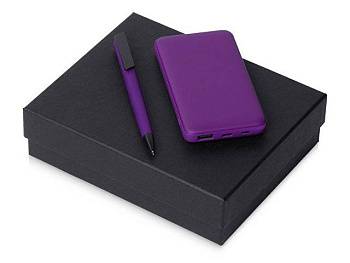 Подарочный набор c пластиковой ручкой, повербанком С2, 10000 mAh, фиолетовый Подарочный набор c пластиковой ручкой, повербанком С2, 10000 mAh, фиолетовый