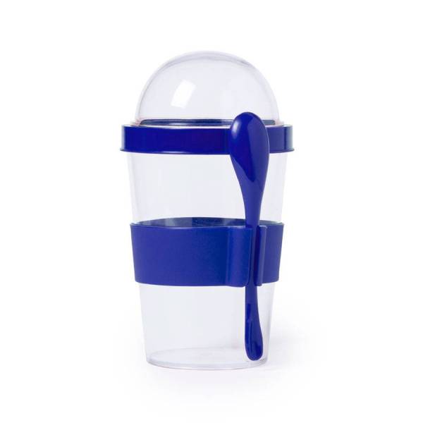 Контейнер для еды YOPLAT с ложкой, белый, 420 мл, 16,3х9см