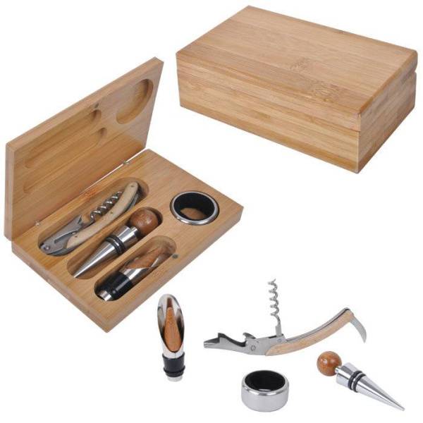 Набор для вина (4 предмета), 16х11х3 см, дерево, металл, лазерная гравировка