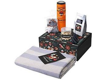 Подарочный набор c пледом, термосом, свечой и миндалем, оранжевый