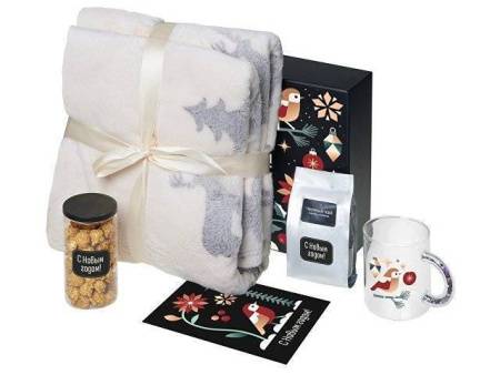 подарочный набор с пледом, кружкой и чаем