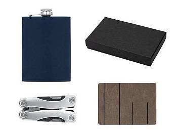Набор с мультитулом и фляжкой "Путешественник 2.0.", темно-синий