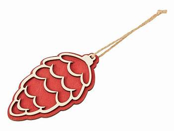 Подвеска шишка с цветной подложкой, красная подложка