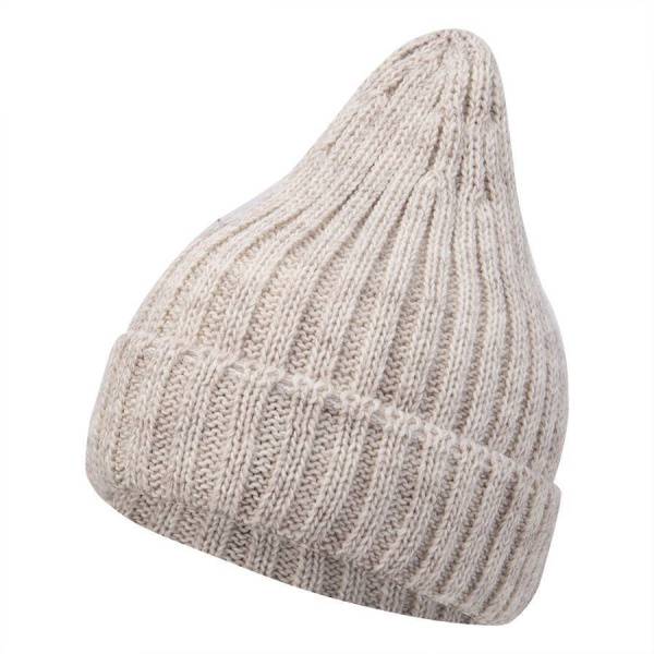 Шапка бини вязаная НАСВЯЗИ©, бежевый меланж, 30% шерсть