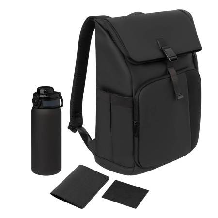 Подарочный набор Grand, черный (обложка на паспорт, картхолдер, бутылка, рюкзак)